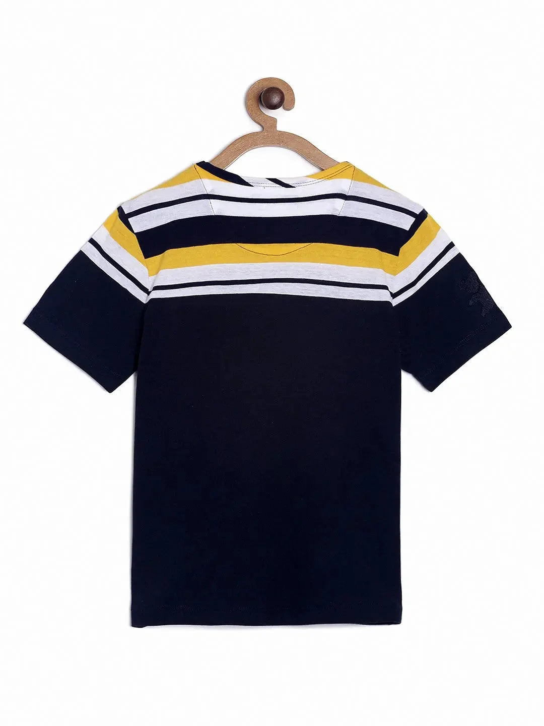 Boys Blue Patterned Round Neck Cotton T-shirt - Ladore