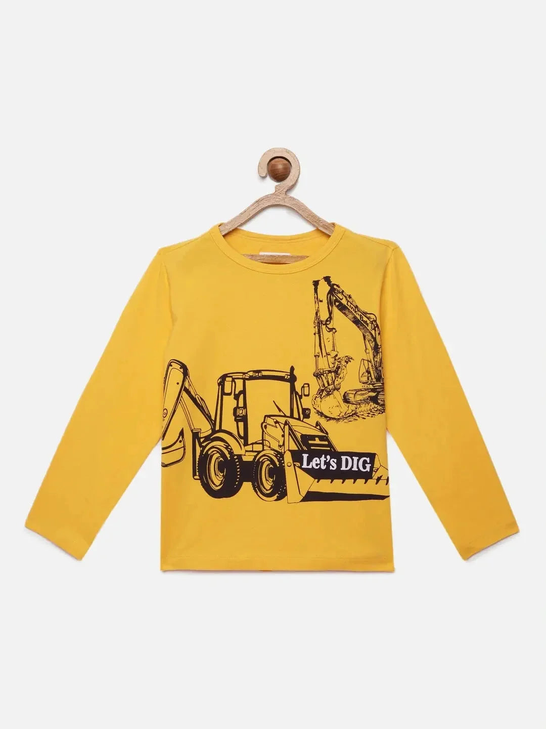 Boys Yellow Construction Vehicles Full Sleeves Cotton T-shirt - Ladore