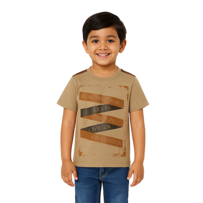 Boys Brown Zig Zag Printed Cotton T-shirt