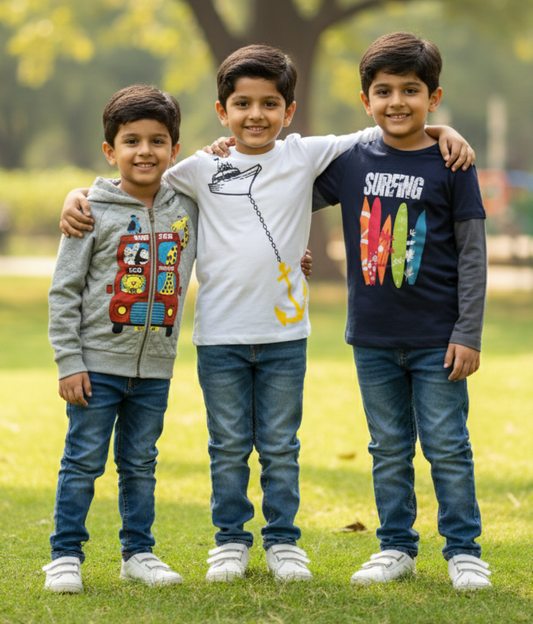 Kids Combo Pack of 3 Full Sleeves Cotton T-Shirts (Age 1-6 Years)