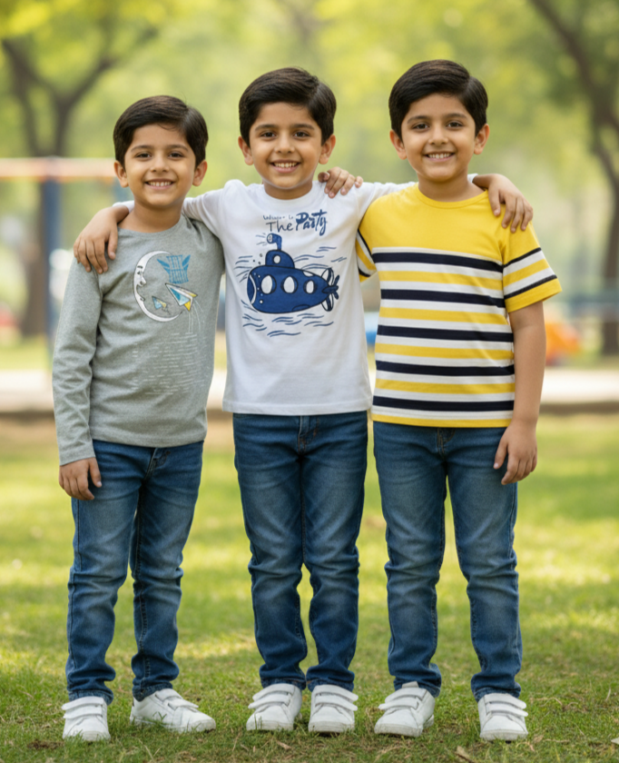 Kids Combo Pack of 3 Round Neck Unisex Cotton T-Shirts ( Age 0-6 years)