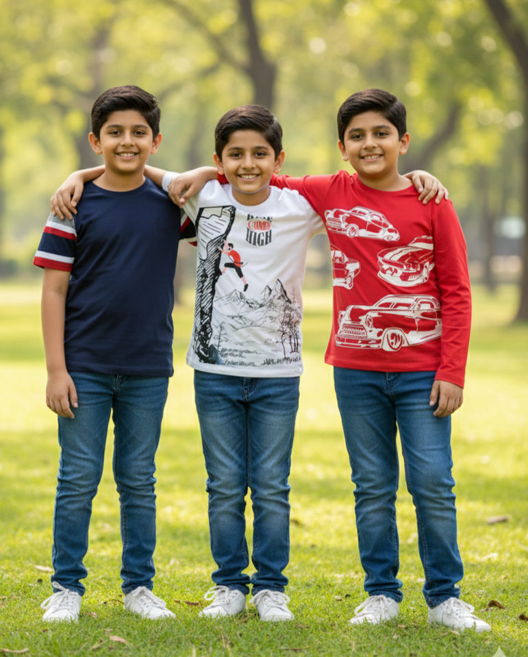 Kids Combo Pack of 3 Cotton T-Shirts (Age 6-12 years)