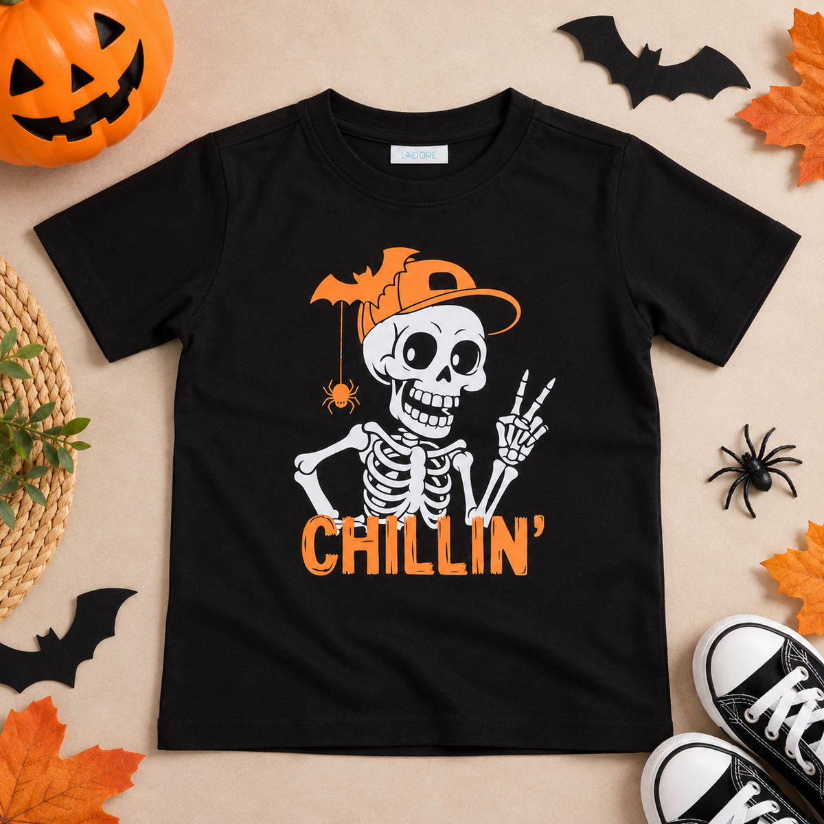 Ladore Kids Unisex Chillin Black Cotton Halloween T-Shirt