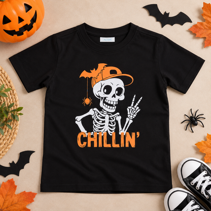 Ladore Kids Unisex Chillin Black Cotton Halloween T-Shirt