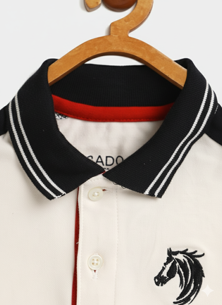 Kids White Smart Polo Cotton T-shirt