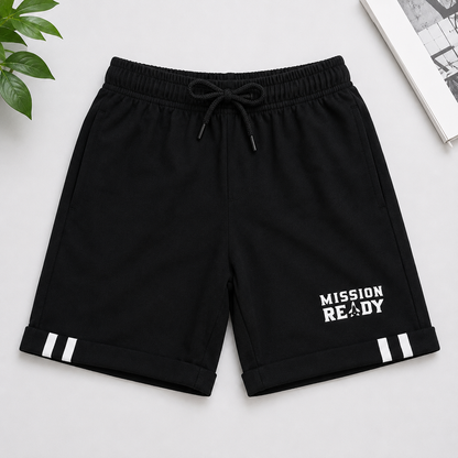 Boys Mission Ready 100% Cotton Black Shorts