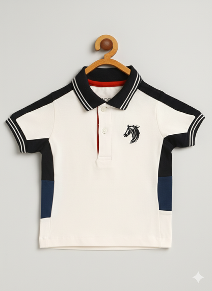 Kids White Smart Polo Cotton T-shirt