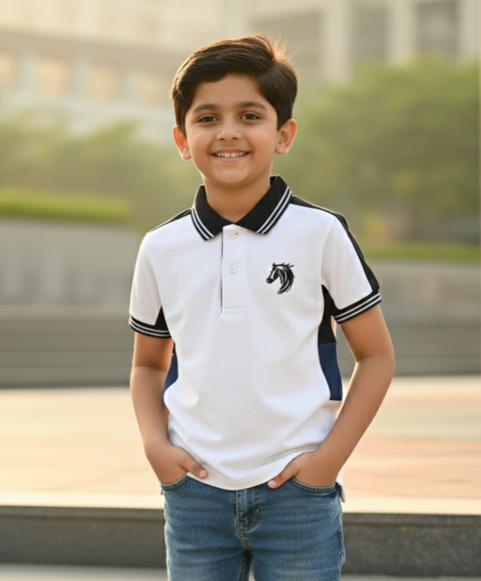 Kids White Smart Polo Cotton T-shirt