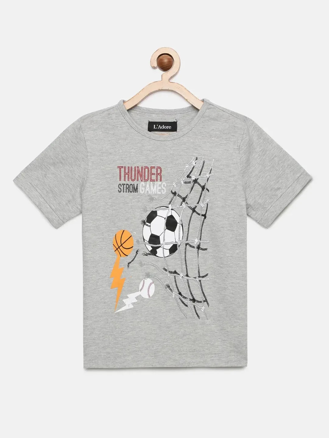 Grey Heather Ball Printed Round Neck Cotton T-shirt - Ladore