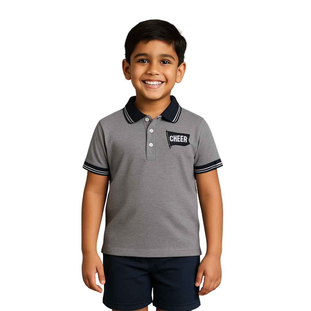 Boys Grey Cheer Polo Cotton T-shirt