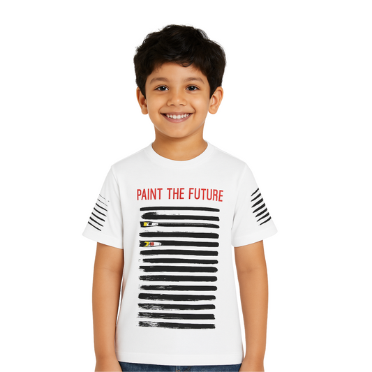 White Paint The Future Round Neck Cotton T-shirt