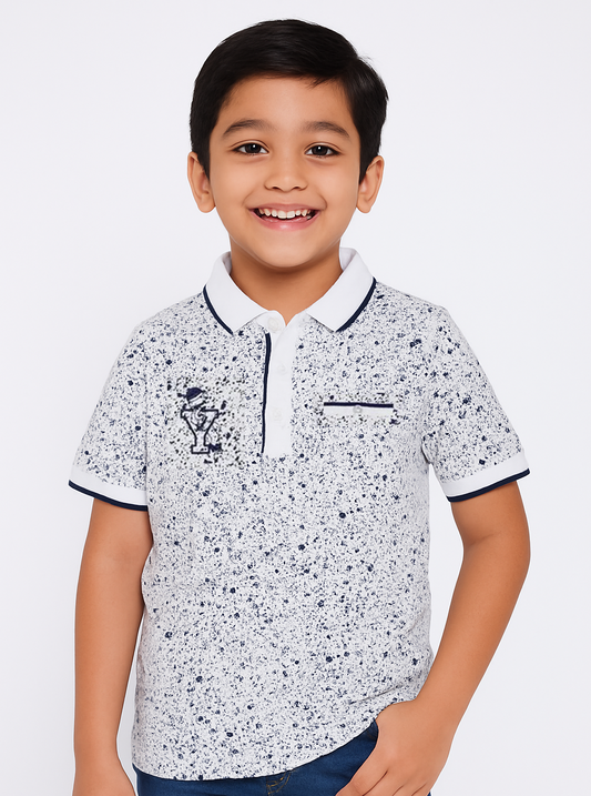 White Printed Polo Cotton T-shirt