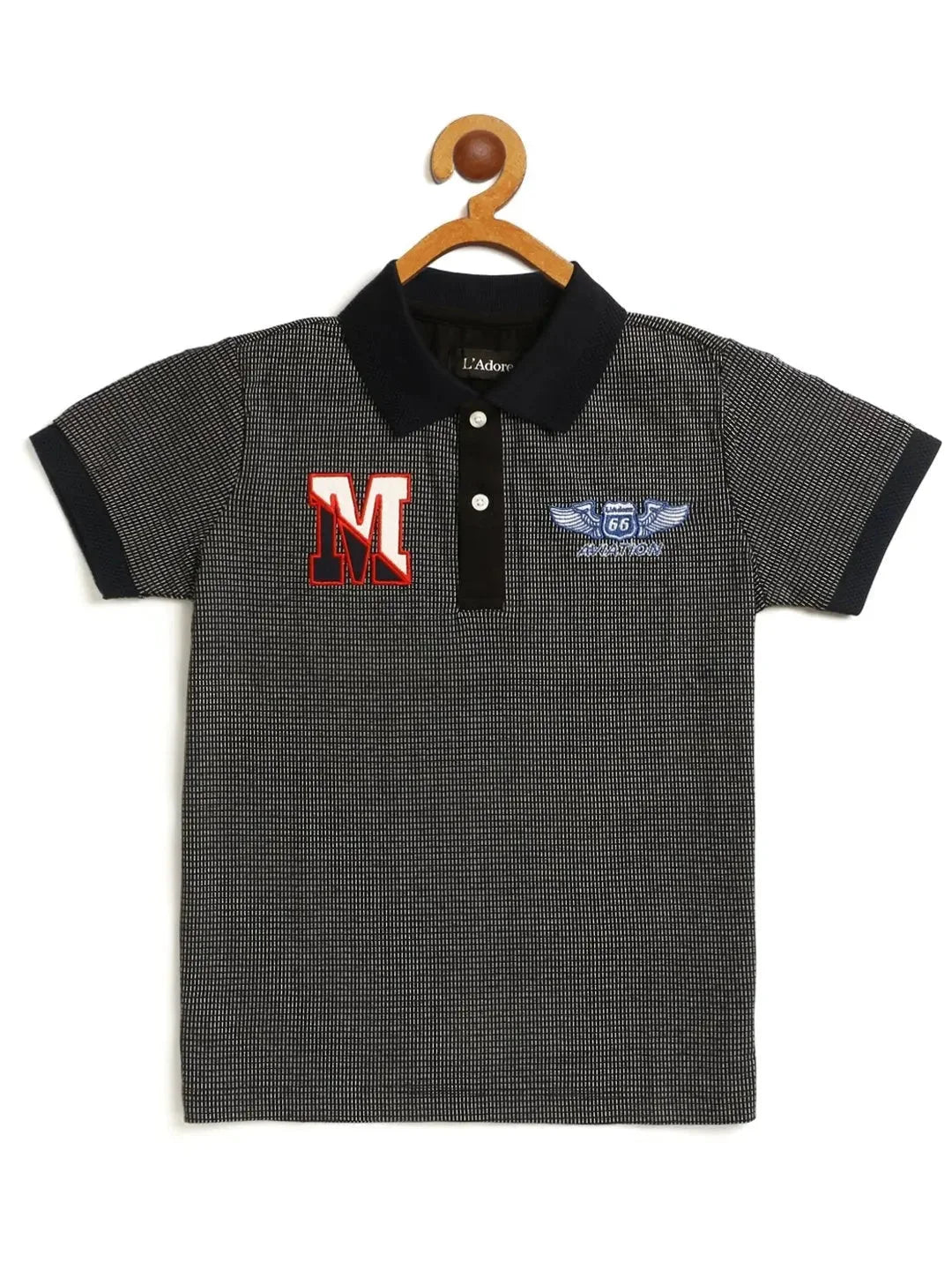 Kids Black Polo Cotton T-shirt - Ladore