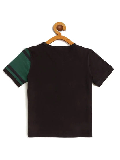 Kids Blue & Green Colour Block Round Neck Cotton T-shirt - Ladore