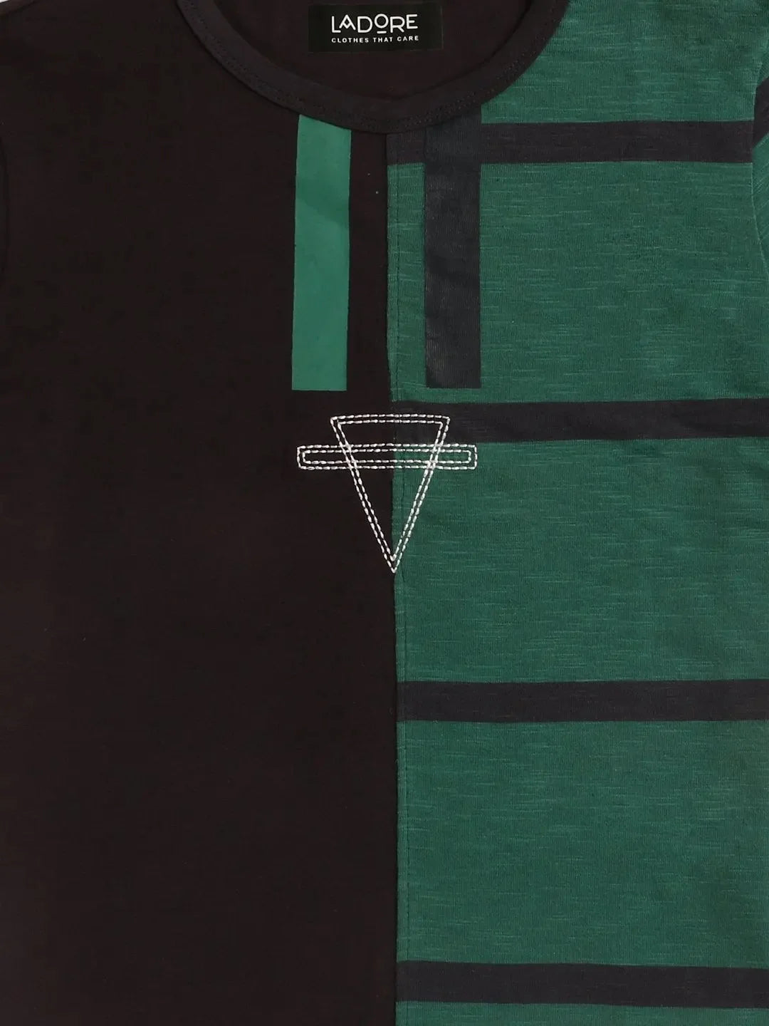 Kids Blue & Green Colour Block Round Neck Cotton T-shirt - Ladore