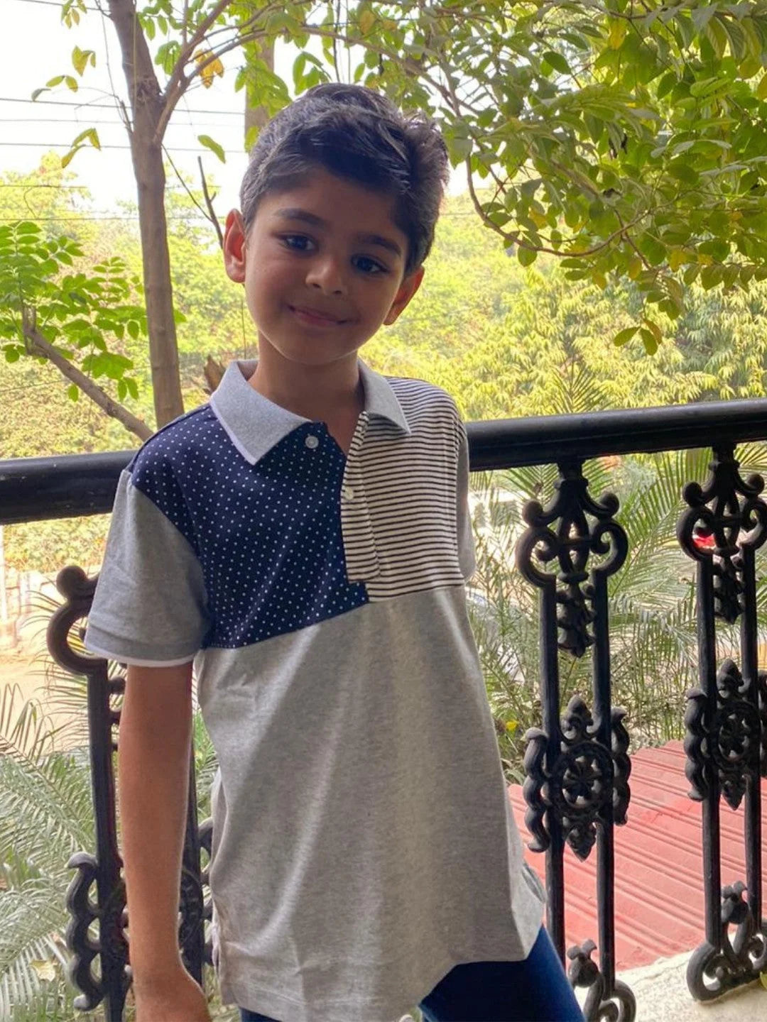 Kids Grey Cut and Sew Polo Cotton T-shirt - Ladore