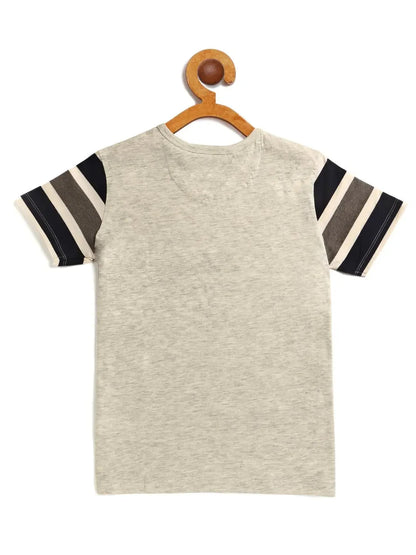 Kids Grey Heather Printed Round Neck Cotton T-shirt - Ladore