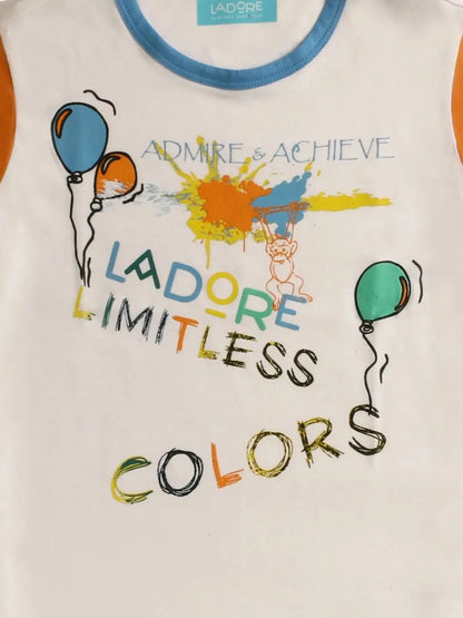 Kids White Balloon Printed Round Neck T-shirt - Ladore