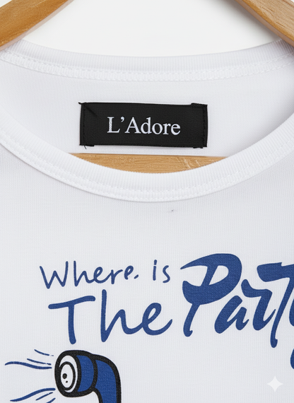 White Submarine Printed Round Neck Cotton T-shirt