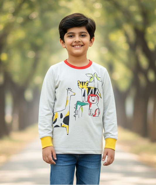 Kids Organic Full Sleeves Animal Print T-shirt
