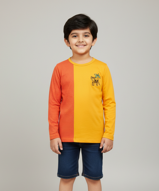 Kids Organic Full Sleeves Tiger Embroidery T-shirt