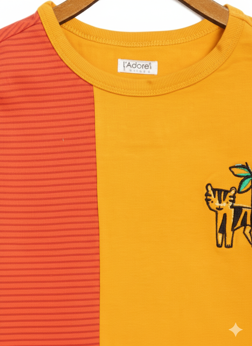 Kids Organic Full Sleeves Tiger Embroidery T-shirt