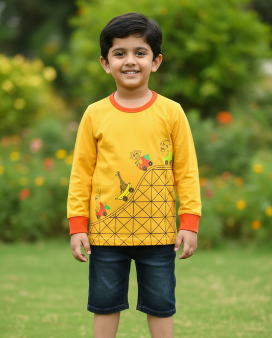 Kids Yellow Full Sleeves Roller Coaster T-shirt
