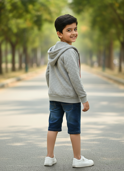 Kids Grey Animal Bus Quilted Cotton hooded Jacket