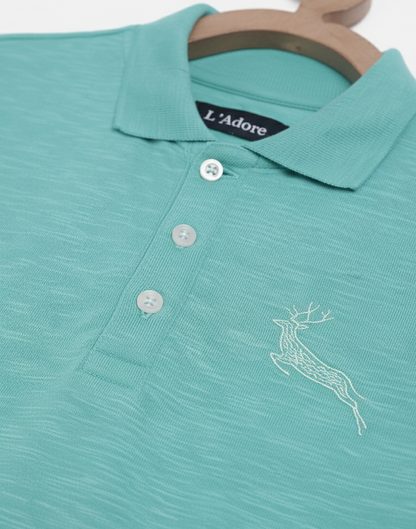 Sea Green Patterned Polo Cotton T-shirt