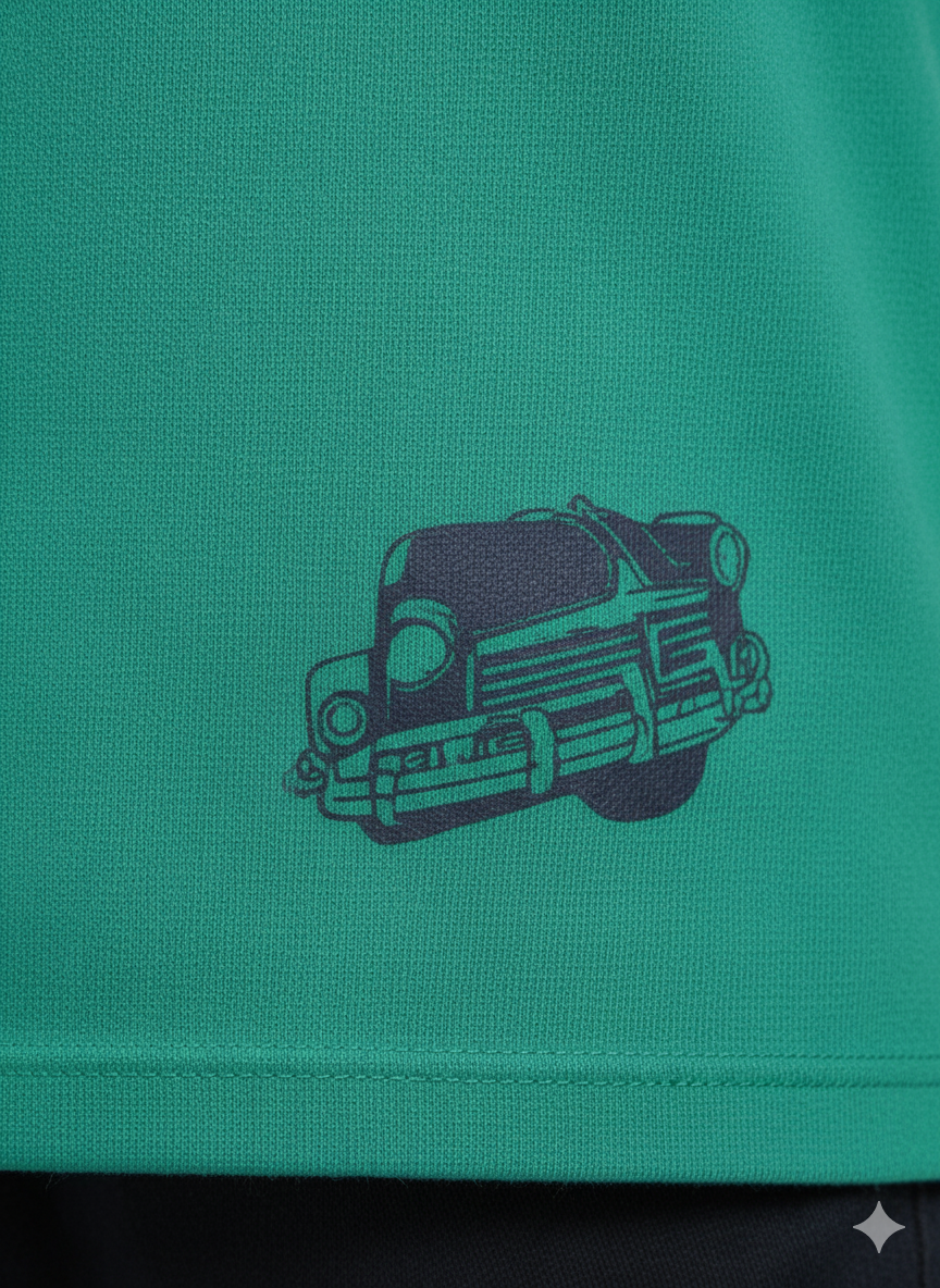 Boys Green Car Print Polo Cotton T-shirt