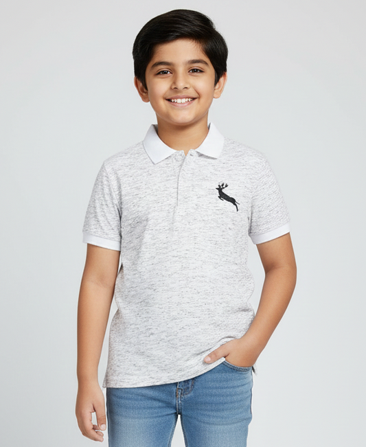 White Self Design Polo Cotton T-shirt