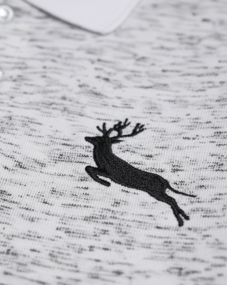 White Self Design Polo Cotton T-shirt