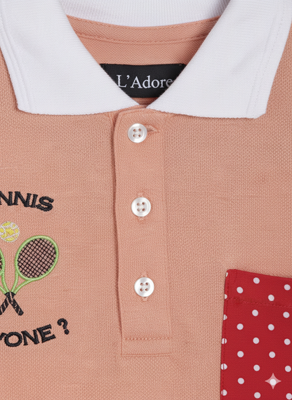 Orange Solid Polo Cotton T-shirt With Embroidery