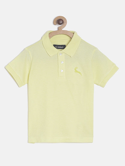 Blue Solid Self Fabric Polo Cotton T-shirt Ladore