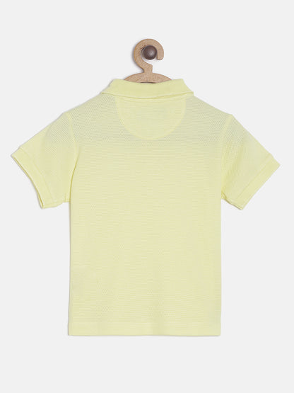 Blue Solid Self Fabric Polo Cotton T-shirt Ladore