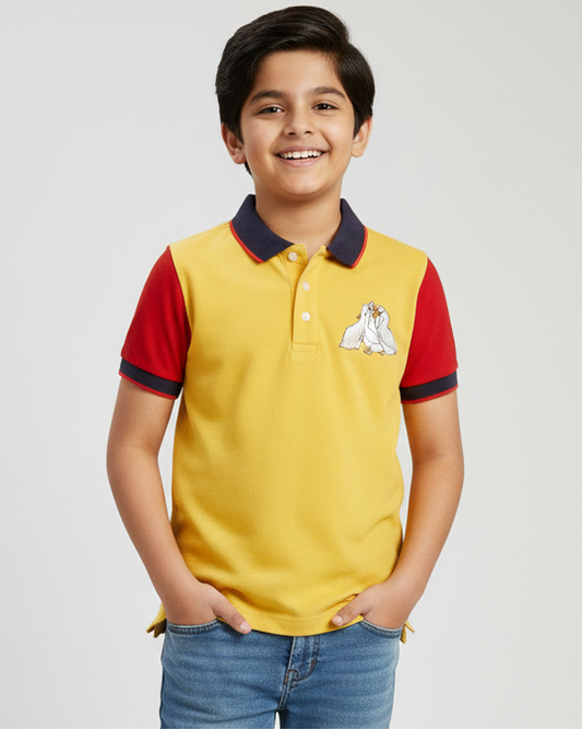 Yellow Embroidery Mercerised Polo T-shirt