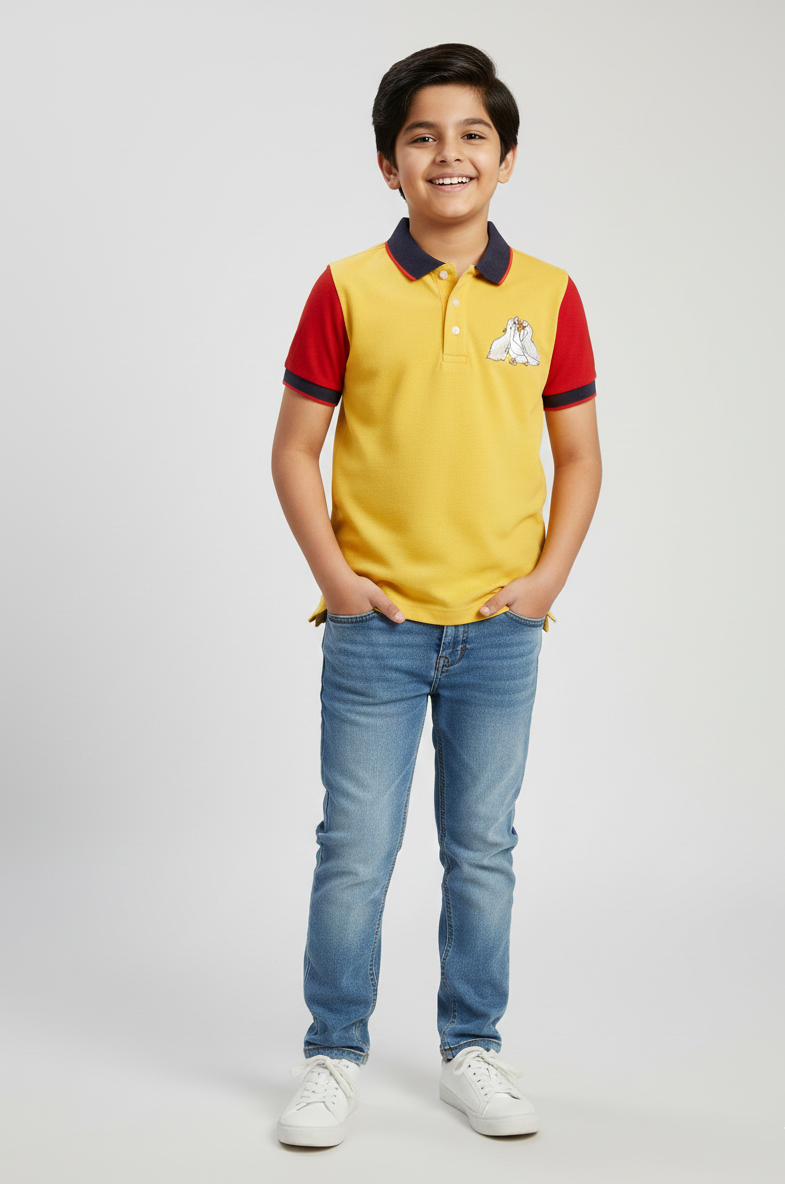 Yellow Embroidery Mercerised Polo T-shirt