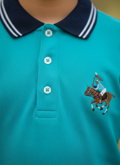 Kids Blue Half Sleeves Cotton Polo T-shirt