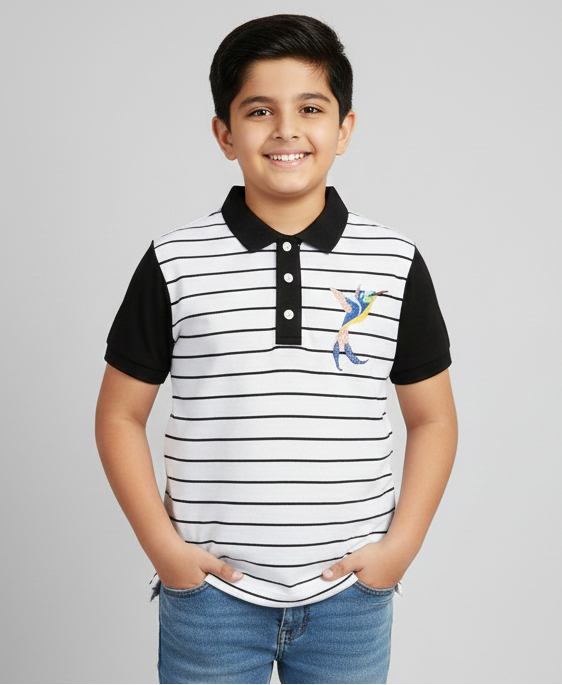 Black and White Organic Cotton Polo T-shirt