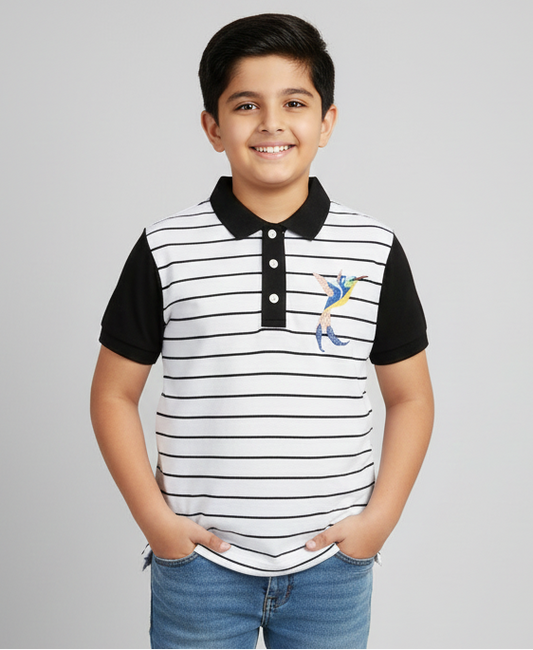 Black and White Organic Cotton Polo T-shirt