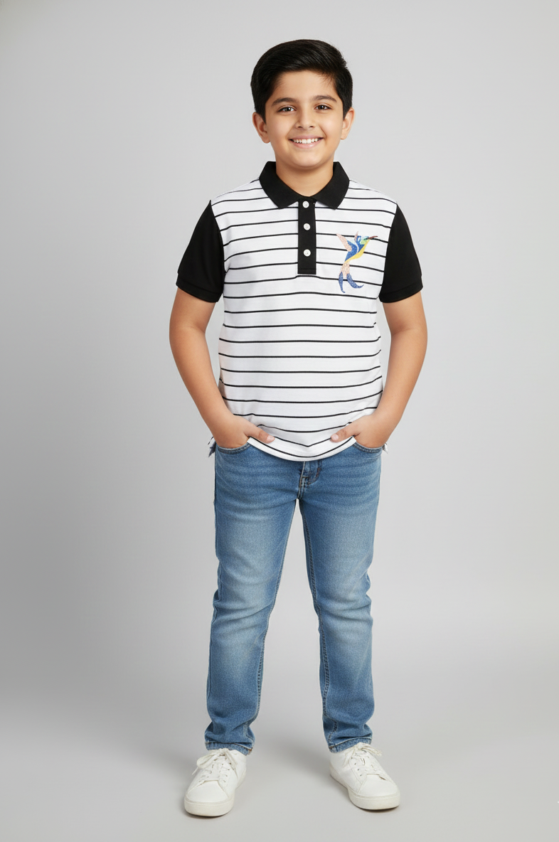 Black and White Organic Cotton Polo T-shirt