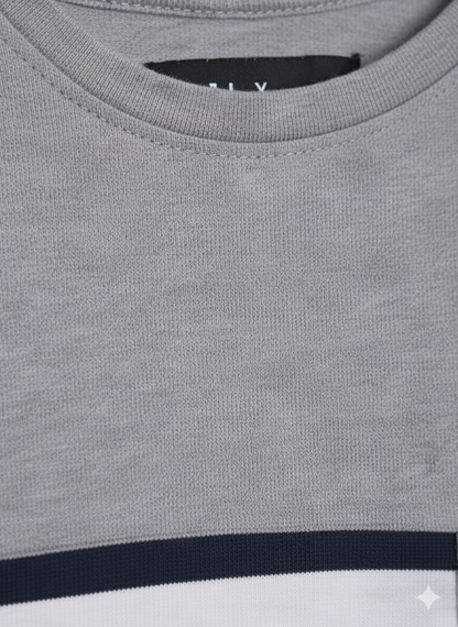 White Striped Round Neck Cotton T-shirt
