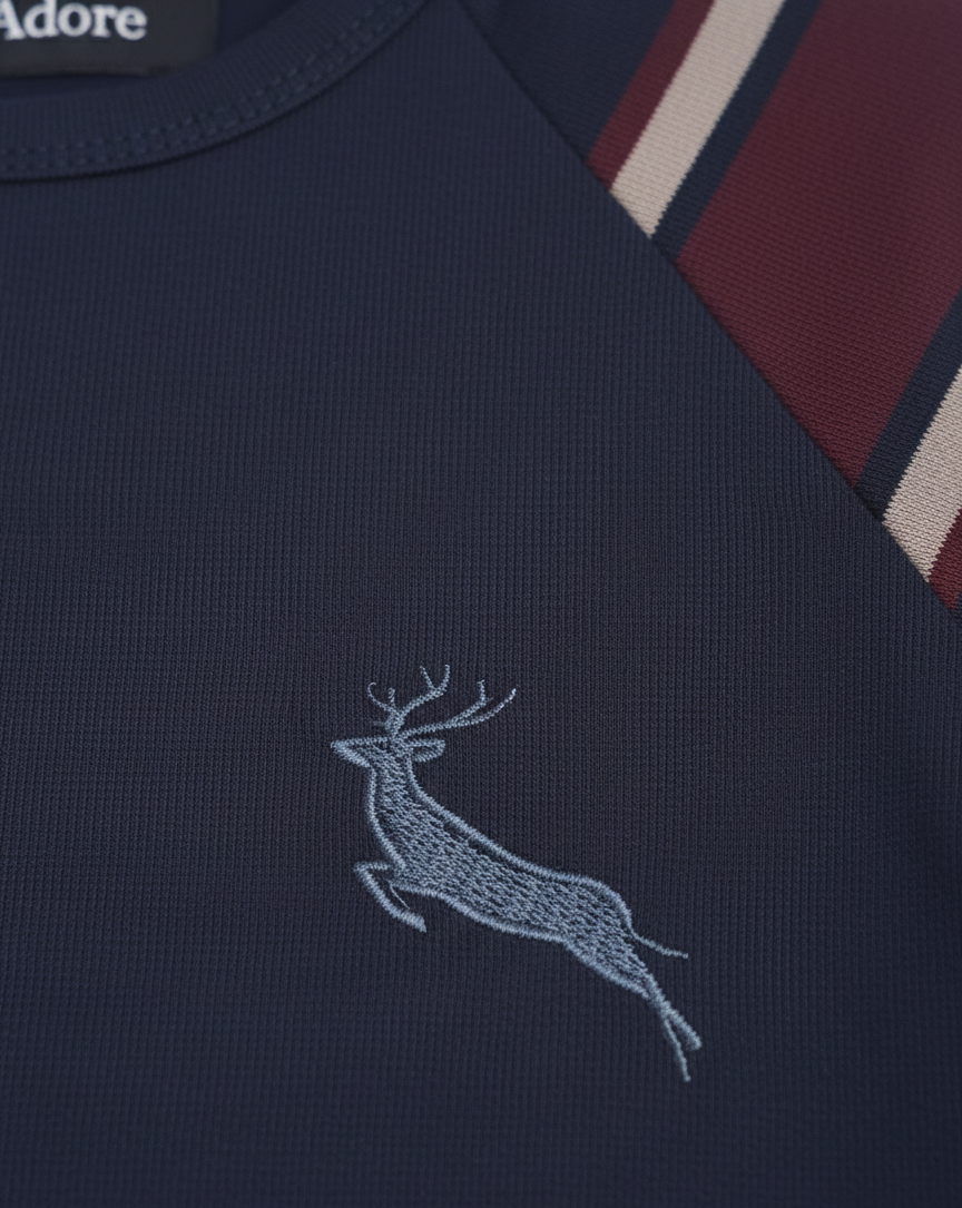 Blue Colourblock Round Neck Cotton T-shirt