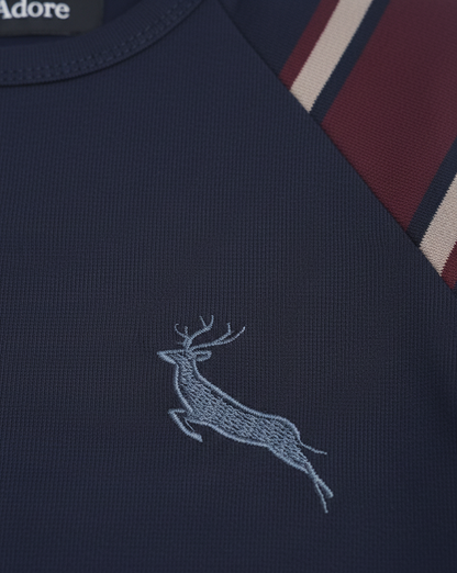 Blue Colourblock Round Neck Cotton T-shirt