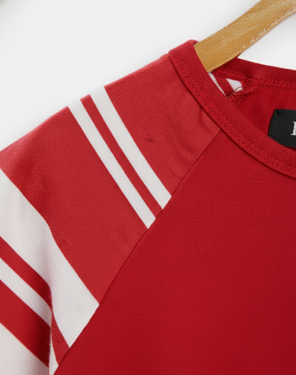 Red Colourblock Round Neck Cotton T-shirt