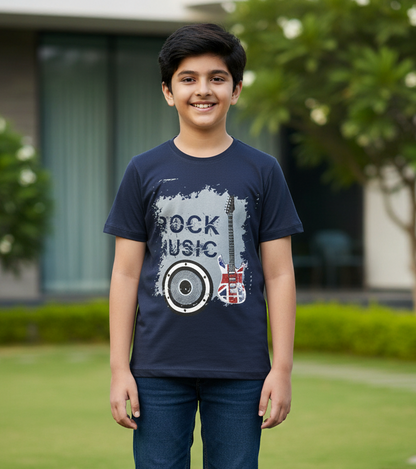 Blue Rock Music Printed Round Neck Cotton T-shirt
