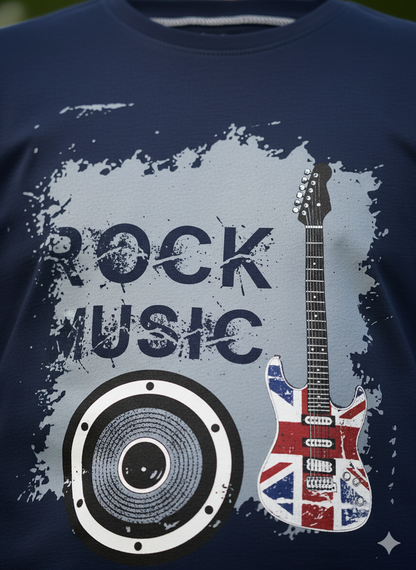 Blue Rock Music Printed Round Neck Cotton T-shirt