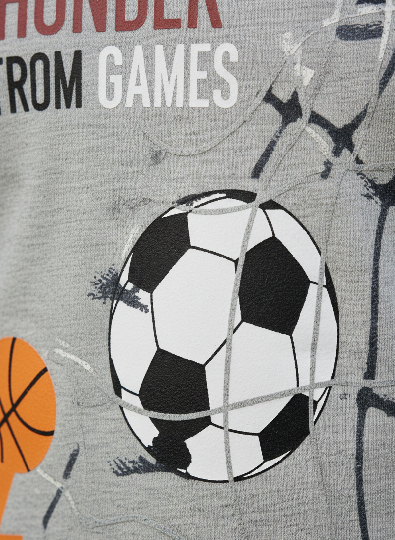 Grey Heather Ball Printed Round Neck Cotton T-shirt