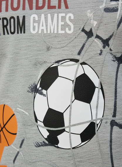 Grey Heather Ball Printed Round Neck Cotton T-shirt