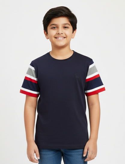 Black Colourblocked Round Neck Cotton T-shirt